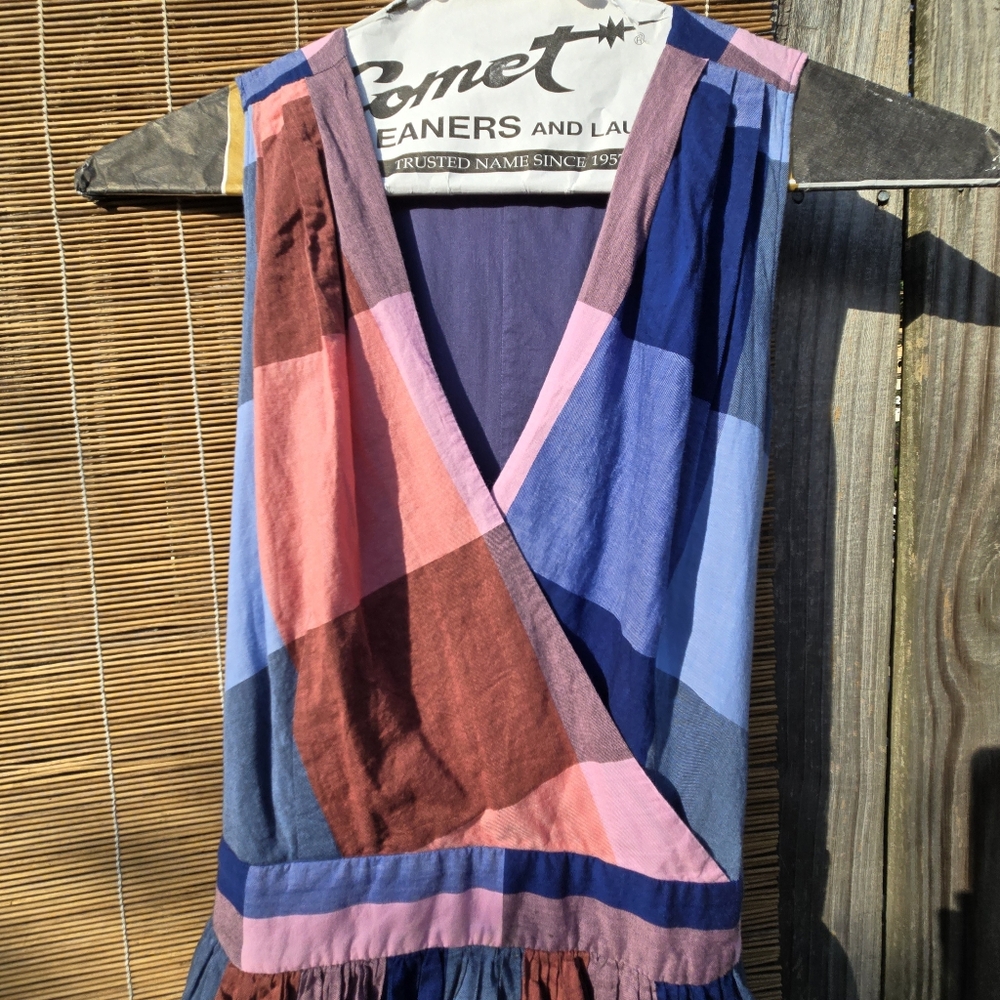 1901 Plaid Wrap Blanket Plaid Midi Dress Pink Blue Size 6 - Picture 7 of 16